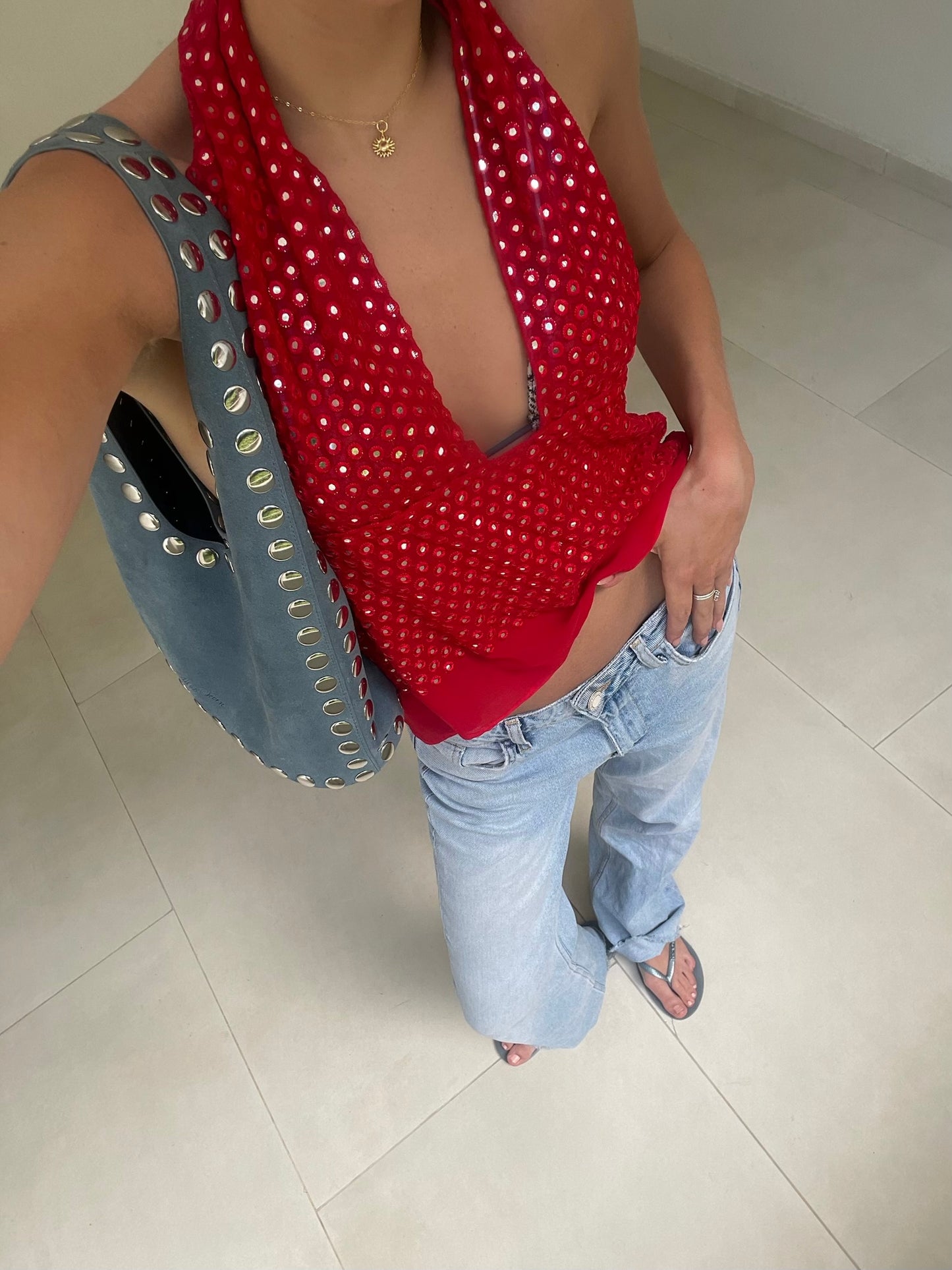 Mirror Red Halterneck Top