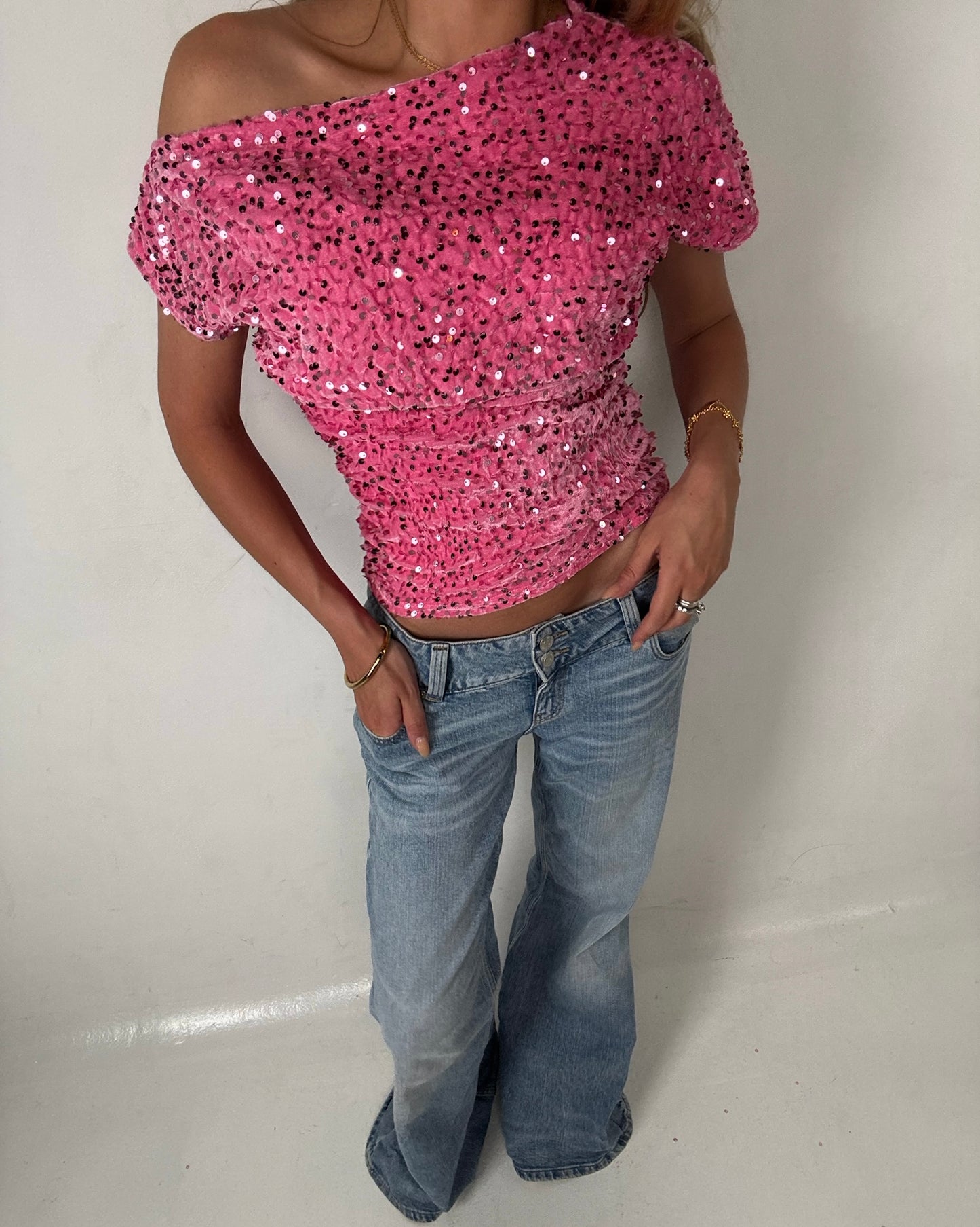 Rosalie Asymmetric Sequin Top