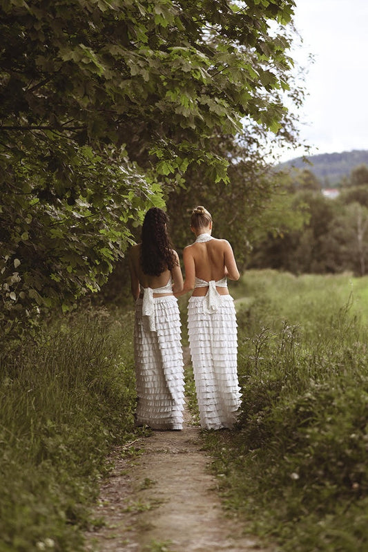 White Ruffle Maxiskirt