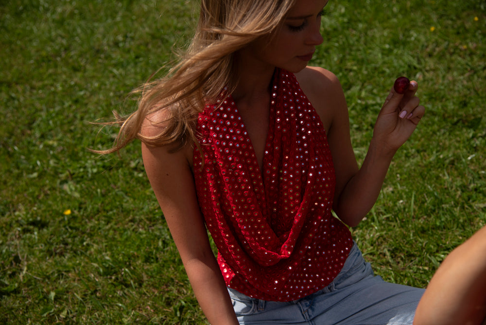 Mirror Red Draped Top