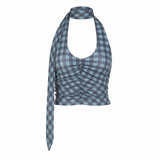 Blue Checkered Halterneck