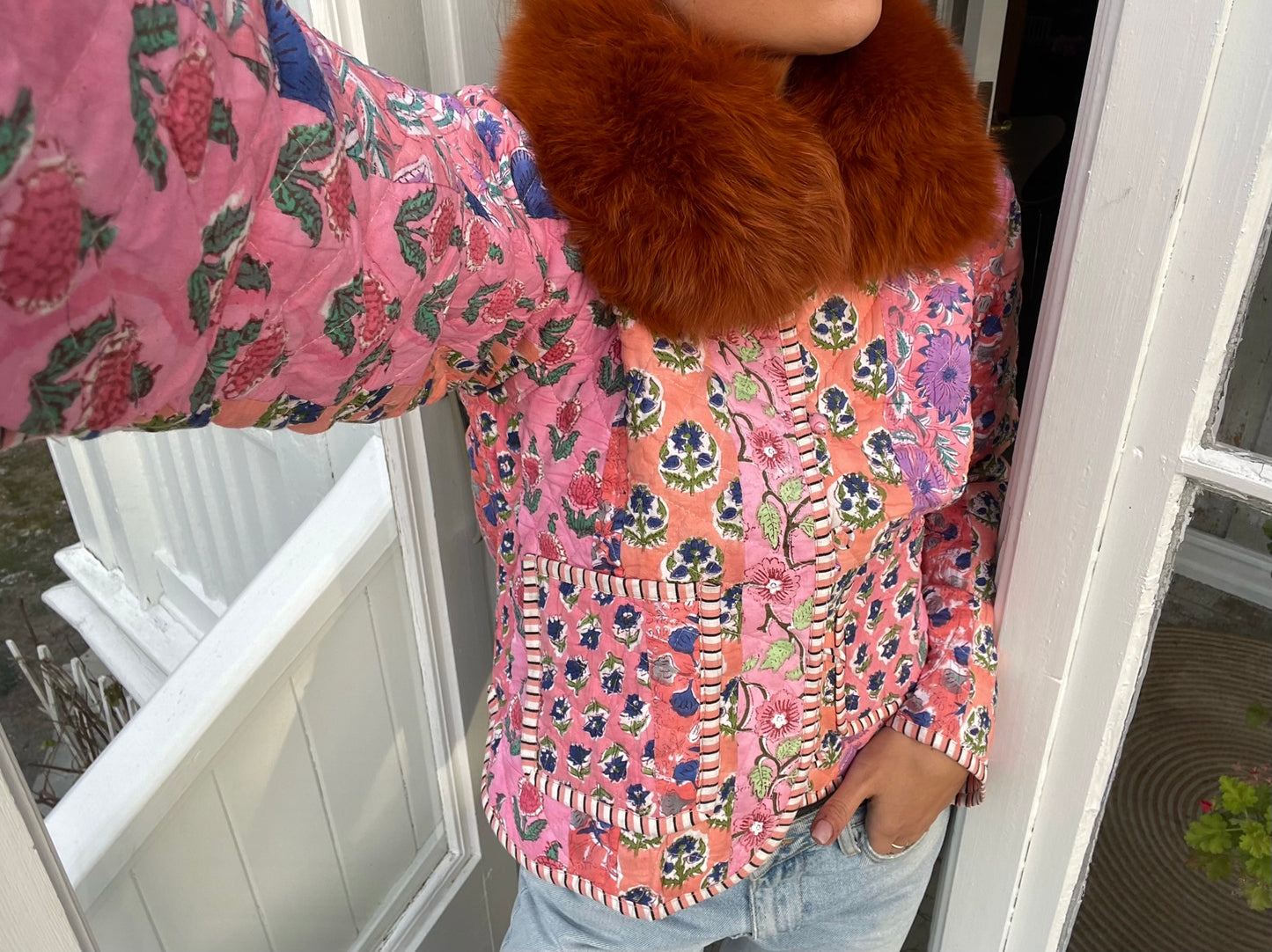 Floral Reversable Quilted Jacket (w/ fur)