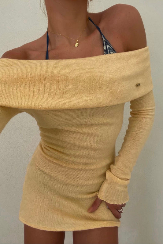 Butter Yellow Offshoulder Minidress