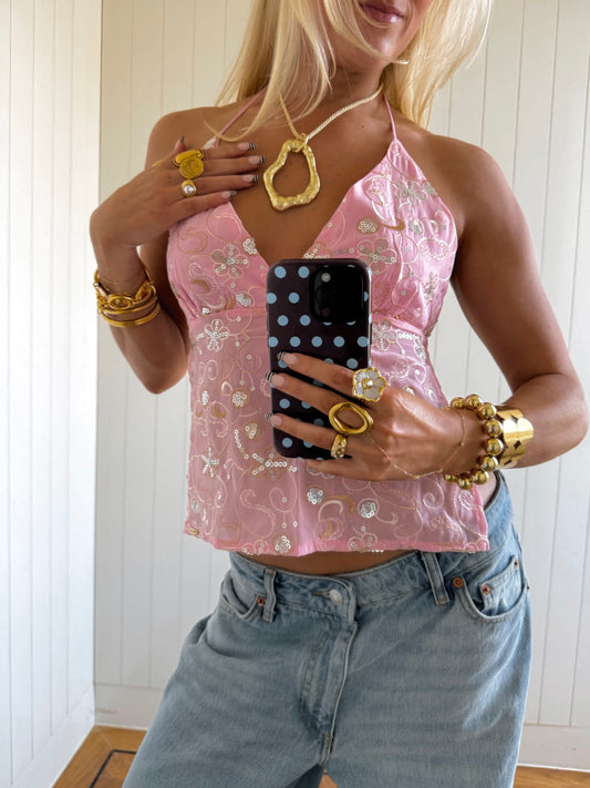 Pink Backless Halterneck
