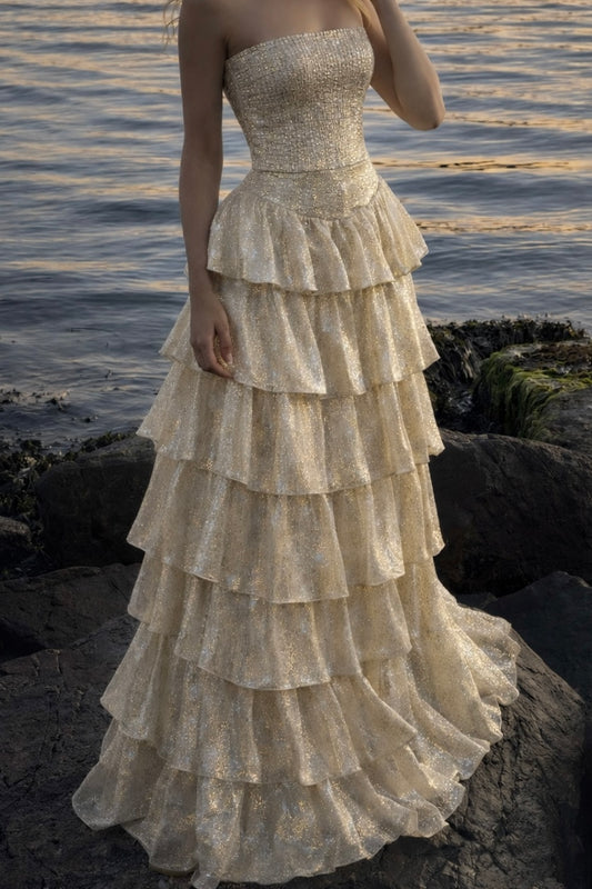 Golden Ruffle Maxidress