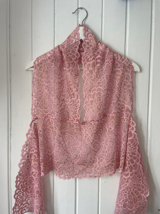 Golden Pink Lace Halterneck Top