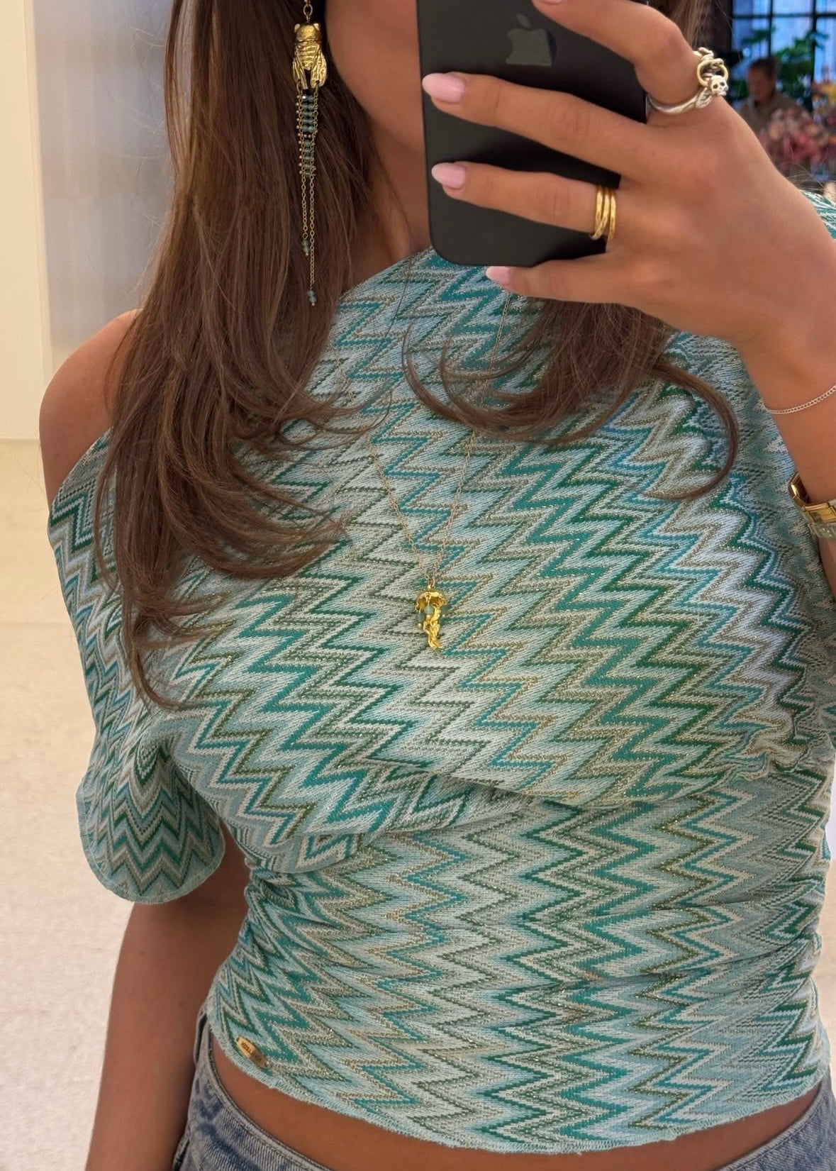 Green Zigzag Oneshoulder top