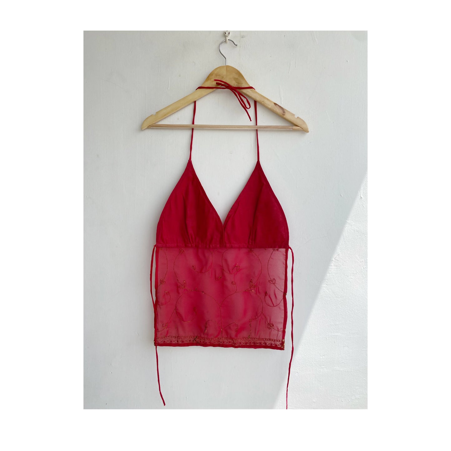 Red Backless Halterneck Top