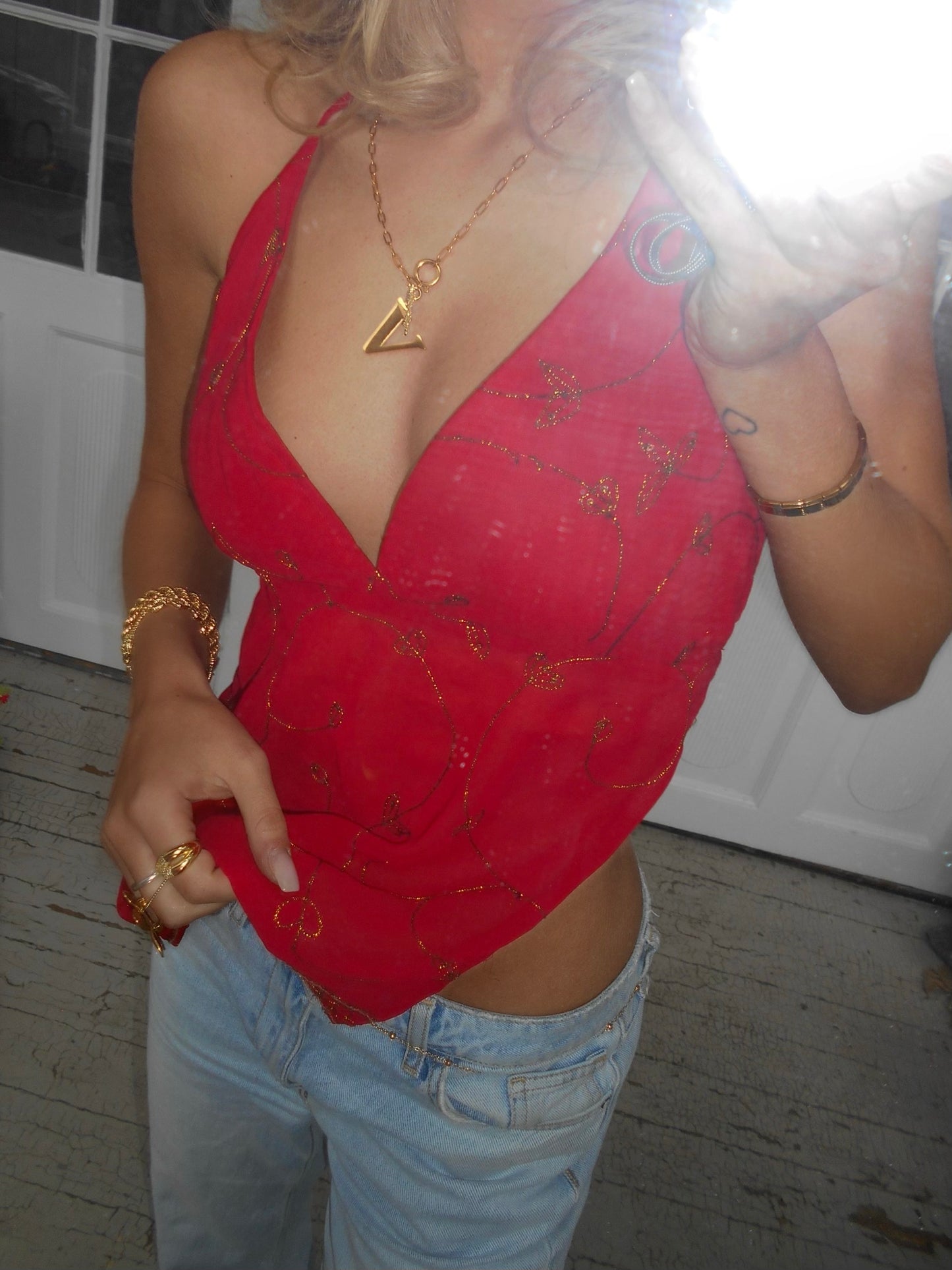 Red Backless Halterneck Top