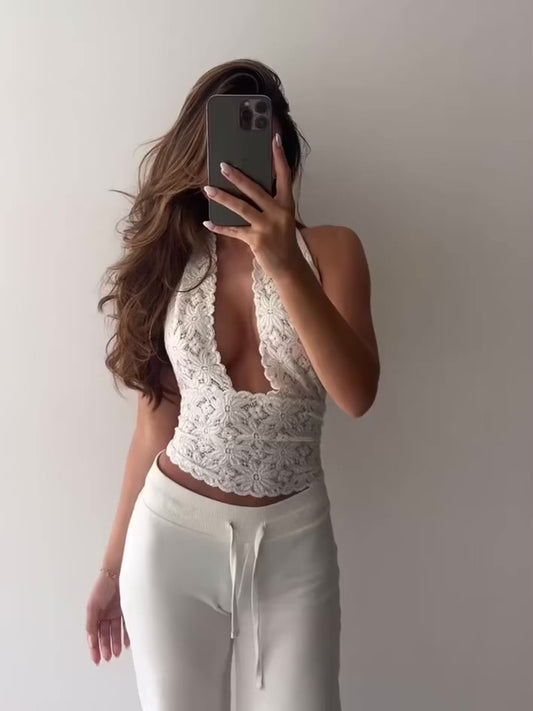 White Lace Halterneck Top